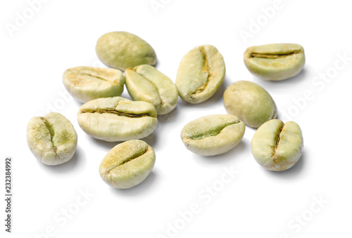 Robusta green coffee beans on white background