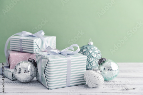 Gift box with different christmas decorations