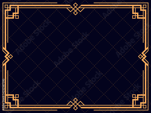 Art deco frame. Vintage linear border. Design a template for invitations, leaflets and greeting cards. The style of the 1920s and 1930s. Vector illustration