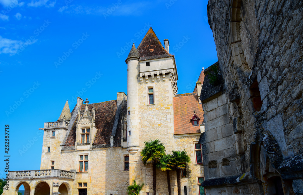 Facade of the Chateau de Milandes in the Dordogne region of France