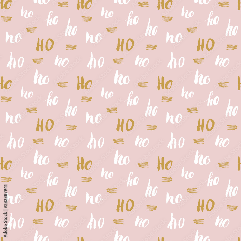 New Year and Christmas seamless pattern, with Ho Ho Ho hand drawn letters, retro, vintage Seamless Pattern. Background Vector Illustration.