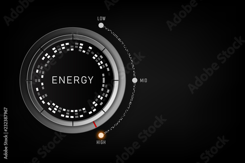 High Energy level concept - Efficiency level control button on high position. vector illustration