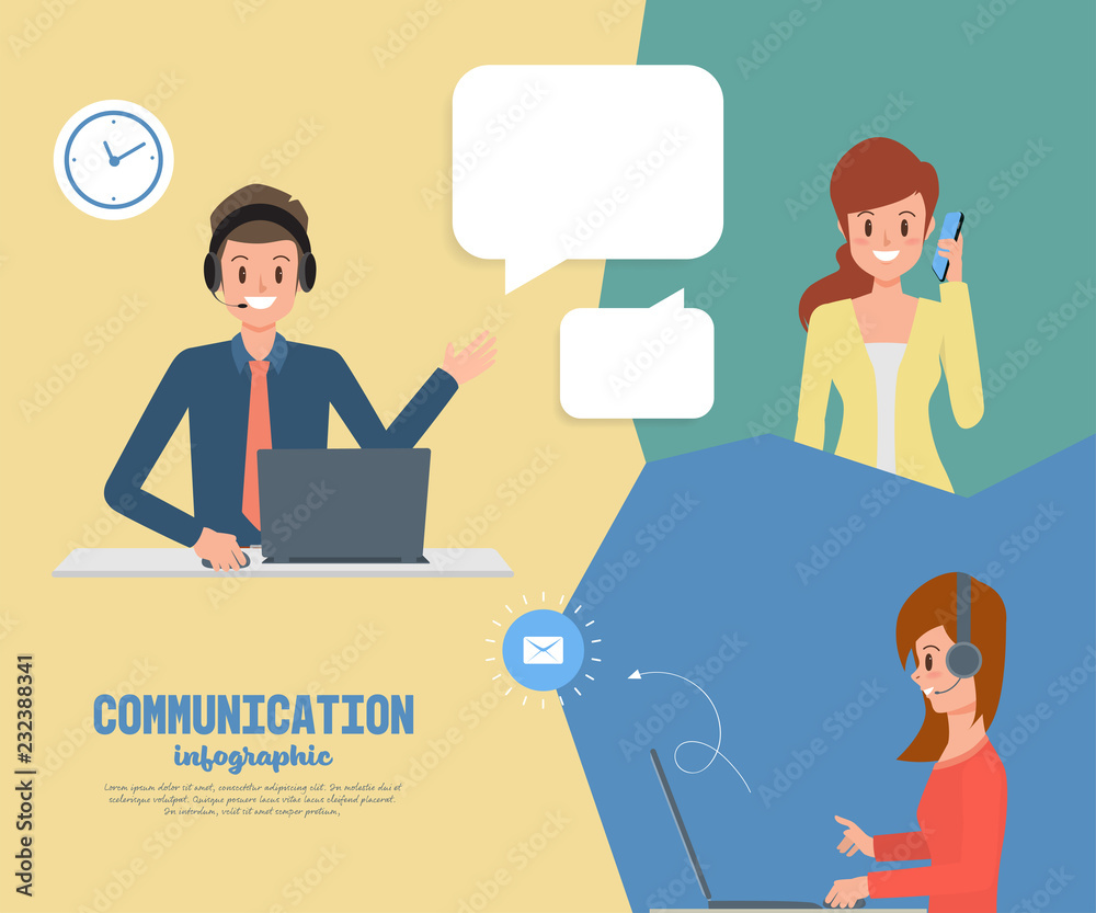 Customer service using laptop with speech bubble to communication. Talking mobile phone. Illustration vector. Customer service using laptop with speech bubble to communication. Talking mobile phone. Illustration vector.