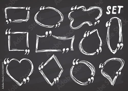 Quote boxes and quotation frames hand drawn set, sketch doodle vector illustration on chalkboard background
