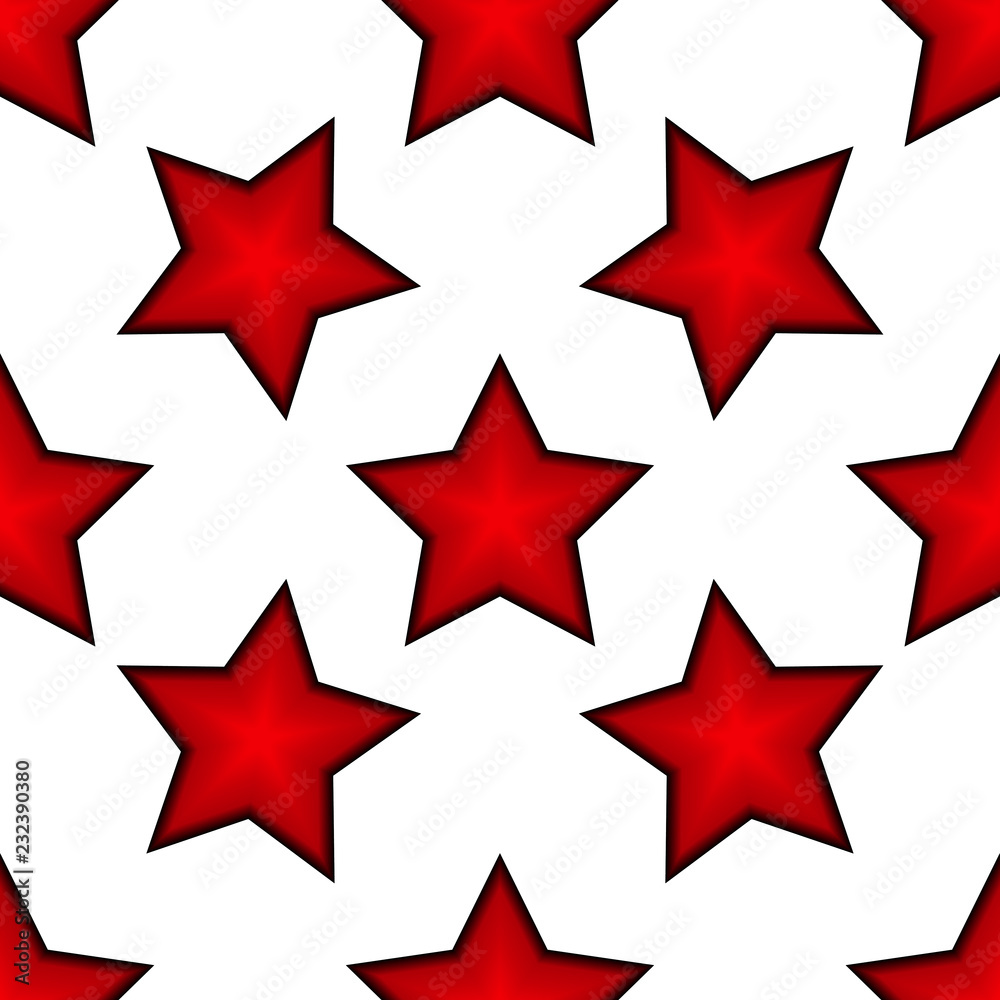 Seamless pattern from red 3d stars with a black outline on a white background. Seamless pattern from red 3d stars with a black outline on a white background.