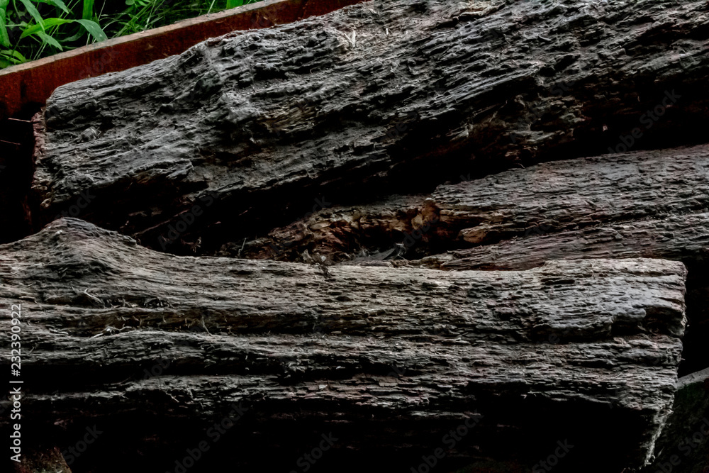 Close up of aged firewood.