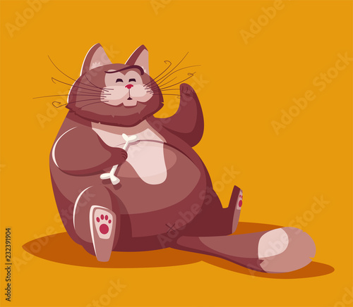Funny fat cat. Cartoon vector illustration. Character design