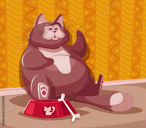 Funny fat cat. Cartoon vector illustration. Character design