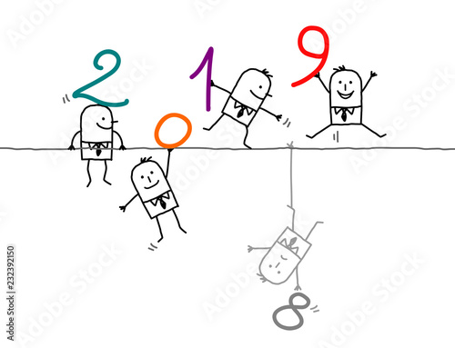 Cartoon Men on a Wire with 2019 Numbers
