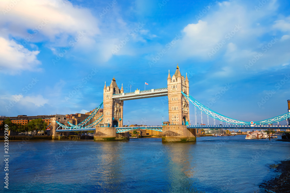 Tower bridge crosses the River Thames in London, UK