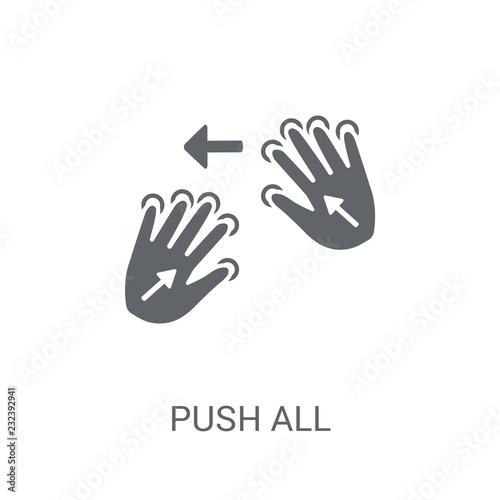 Push all fingers to twist left icon. Trendy Push all fingers to twist left logo concept on white background from Hands collection