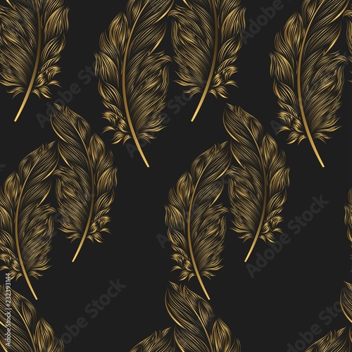 Feathers seamless gold pattern