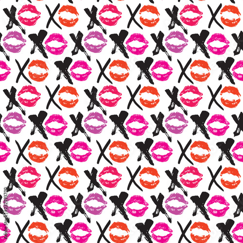 XOXO brush lettering signs seamless pattern, Grunge calligraphic hugs and kisses Phrase, Internet slang abbreviation XOXO symbols, vector illustration isolated on white background