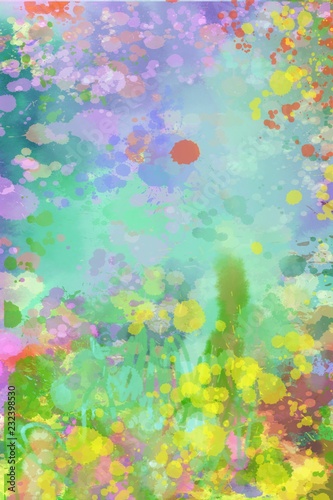 Fototapeta Naklejka Na Ścianę i Meble -  painterly colorful abstract on paper, paint, ink splash and watercolors hand painted unique background design
