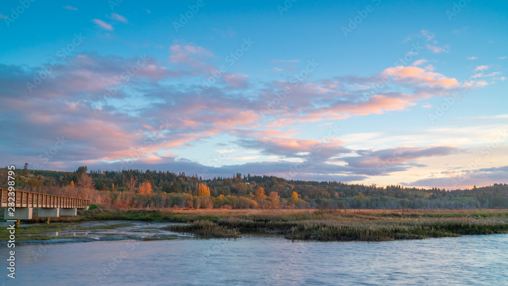 Sunset at Lynch Cove Wetlands Washington State