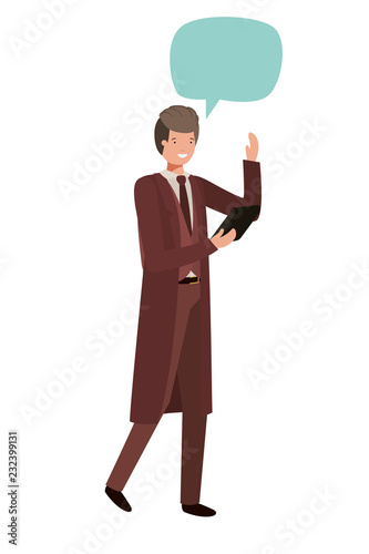 business man with tablet and speech bubble