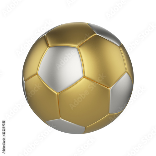 Soccer ball isolated on white background. Gold and silver football ball.