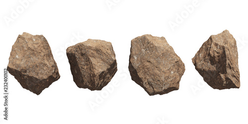  rocks set isolated on white background.