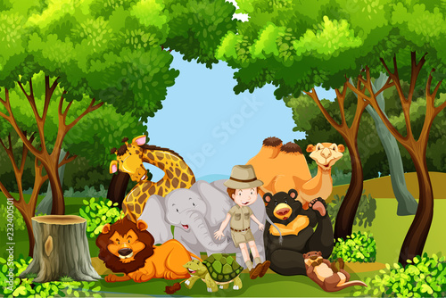 A zoo keeper with animals