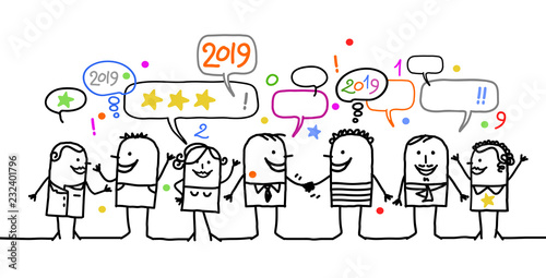 Happy Cartoon Social People and New Year 2019