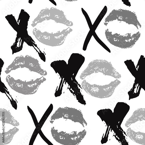 XOXO brush lettering signs seamless pattern, Grunge calligraphic hugs and kisses Phrase, Internet slang abbreviation XOXO symbols, vector illustration isolated on white background