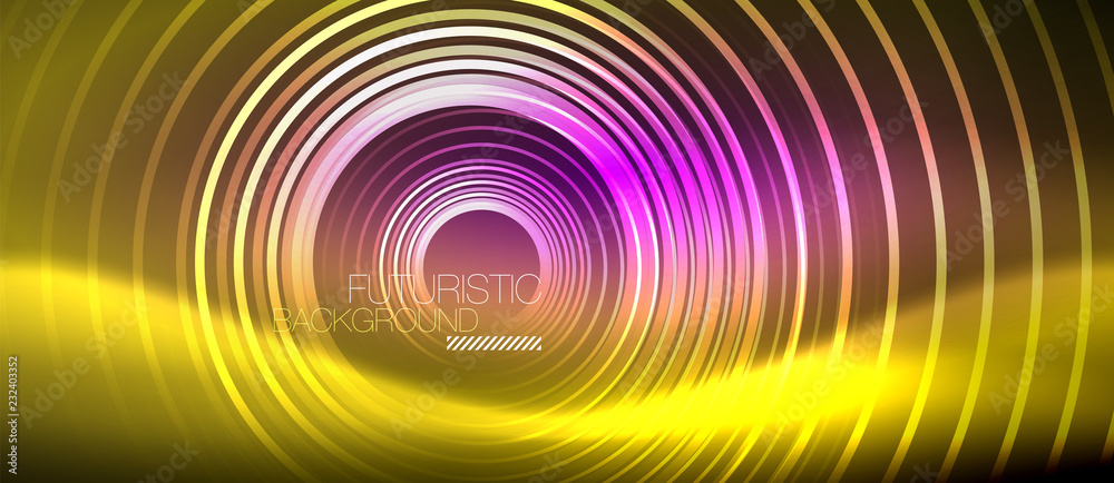 Neon glowing techno lines, hi-tech futuristic abstract background template with square shapes Neon glowing techno lines, hi-tech futuristic abstract background template with square shapes