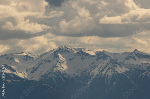 The Wallowa mountains in Joseph Oregon covered in snow photo