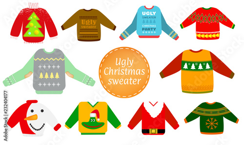 Ugly Christmas sweaters vector set