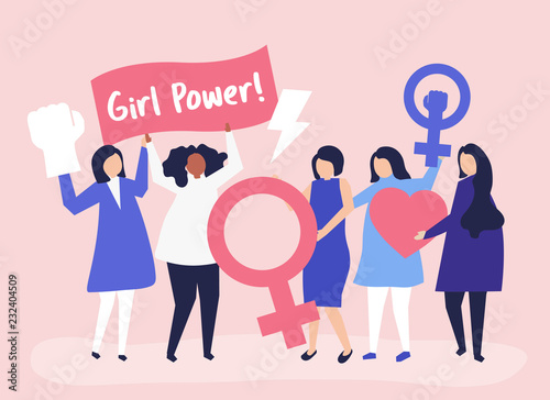 Feminists supporting gender equality with a peaceful rally