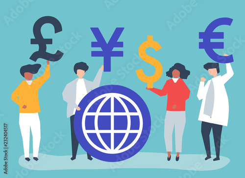 People carrying different currency sign