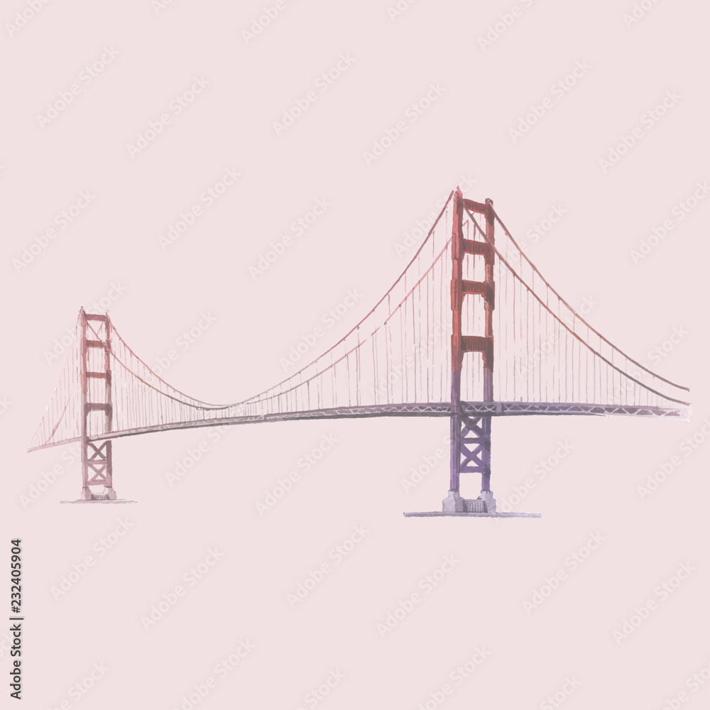 The Golden Gate Bridge watercolor illustration
