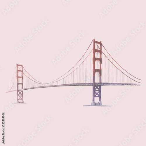 The Golden Gate Bridge watercolor illustration