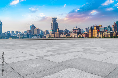 City skyscrapers and road ground photo