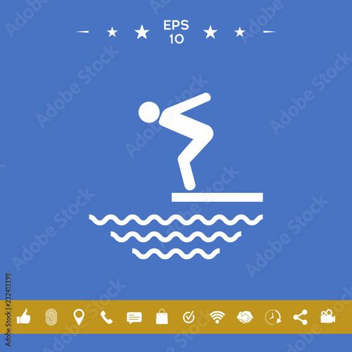 Swimmer on a springboard, Jumping into the water - icon