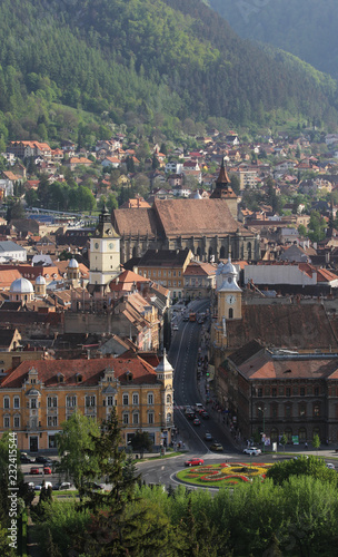 Top view of Brasov city center with its medieval architecture