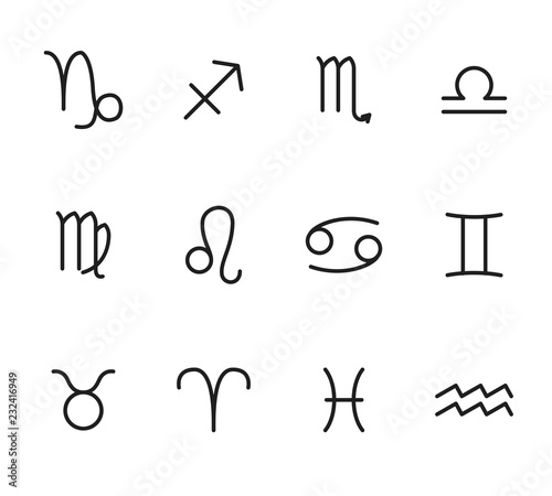 Set of signs of the zodiac on a white background, astrology, esotericism, prediction of the future.