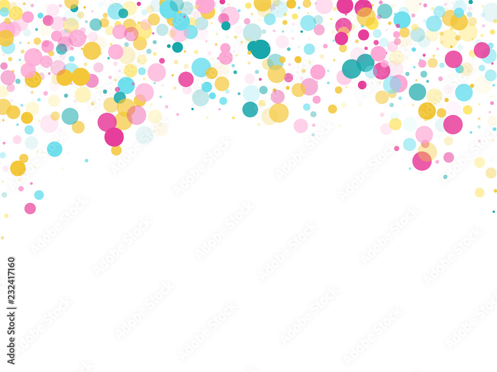 Memphis round confetti festive background in cyan blue, pink and yellow. Childish pattern vector. Memphis round confetti festive background in cyan blue, pink and yellow. Childish pattern vector.