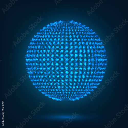 Blue glowing sphere of particles. Abstract element on a dark background © lidiia