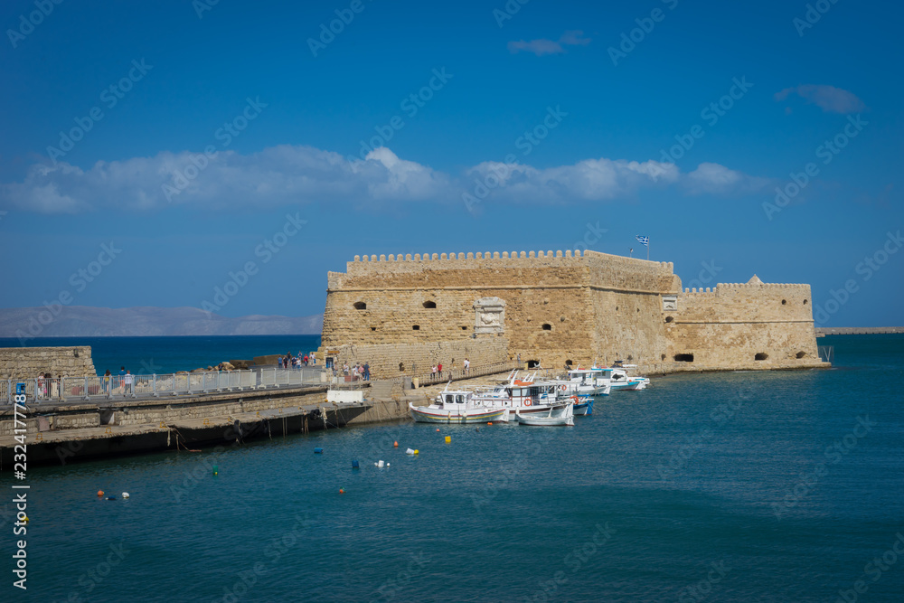 Heraklion, Crete - 09 28 2018: In the city of Heraklion. The fortress  Venetian, Kastro Koules