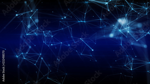 Abstract futuristic plexus 3D illustration of bright blue surface with connecting dots. Neural mesh representing internet  cloud computing and blockchain distributed network.