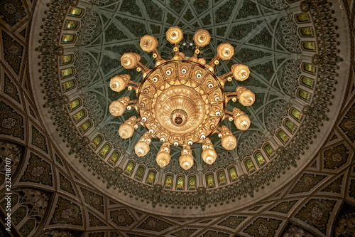 MUSCAT  OMAN Interior design of the Sultan Qaboos Grand Mosque in Muscat  Oman