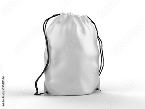 Blank Drawstring Polyester Tote Bag for branding. 3d render illustration.
