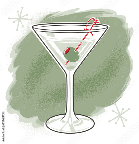 Retro Modern Martini Glass with Olive