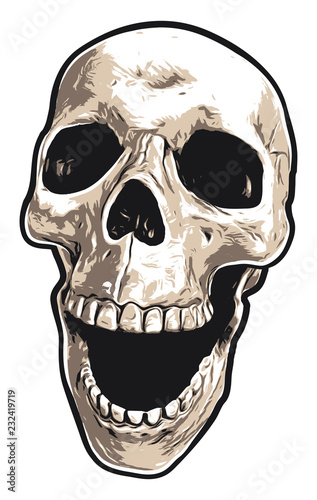 Human Skull with Mouth Open in Hideous Grin
