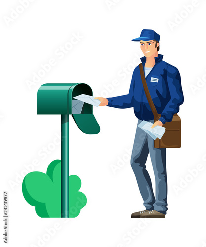 Postal employee, character, courier postman. Courier service, express delivery