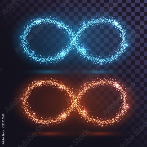 Glittering infinity signs in blue and orange dust