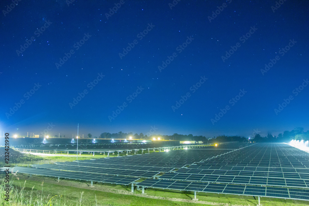 Naklejka Solar energy with blue sky in night, this is a clean power and energy for free use