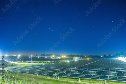 Solar energy with blue sky in night, this is a clean power and energy for free use