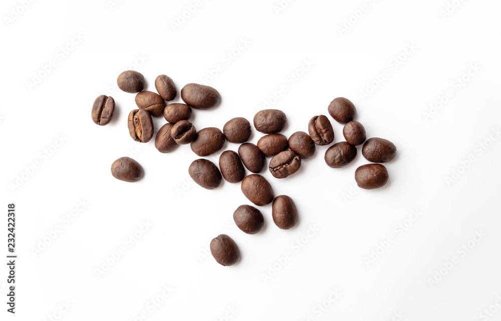 Roasted coffee beans on white background. Roasted coffee beans on white background.