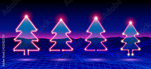 Christmas tree neon icon or element for New Years Eve celebration